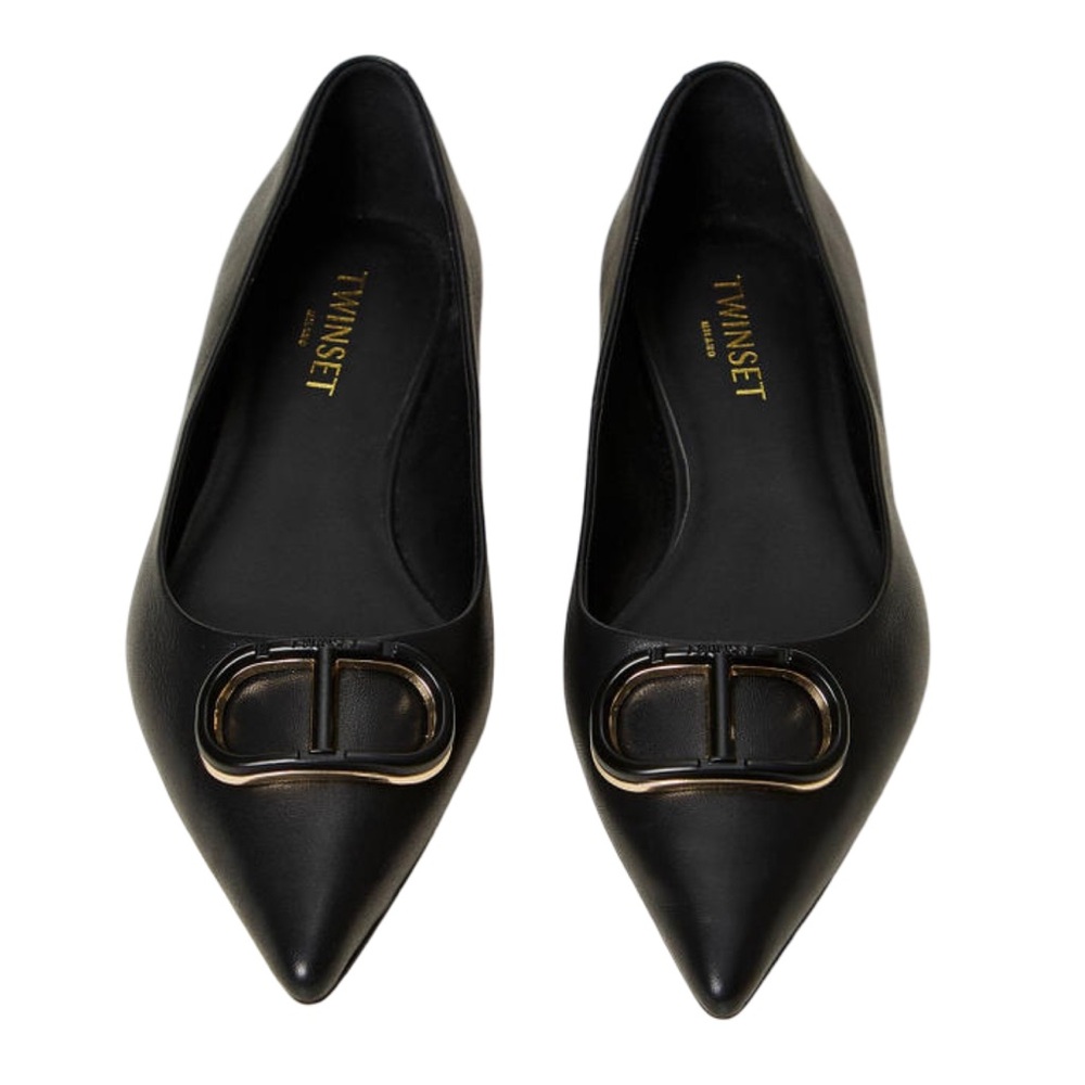 TWIN-SET • Black Flats with Buckle Detail